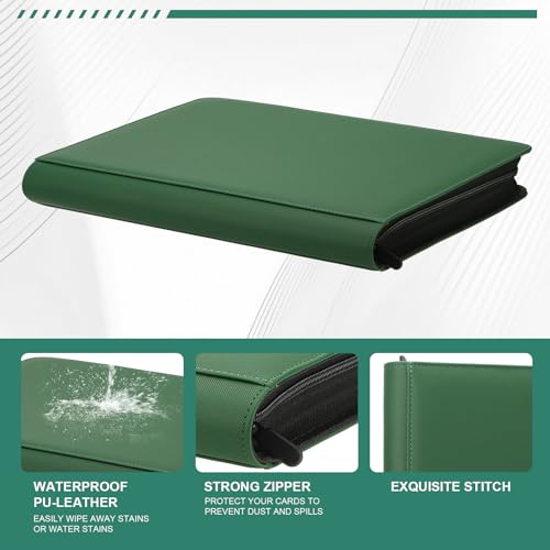 Toploader Binder, 9-Pocket 288 Cards Holder for 3"x4" Rigid Card Sleeves | Top Loader Binder with Sleeves Trading Card Binder for TCG,Sport Cards, PU Leather Cover, Side Loading (9 Deep Green) - color: 9Deep Green