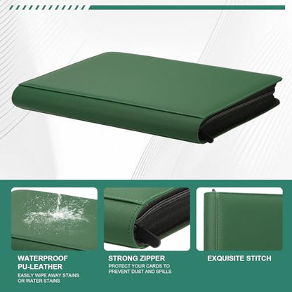 Toploader Binder, 9-Pocket 288 Cards Holder for 3"x4" Rigid Card Sleeves | Top Loader Binder with Sleeves Trading Card Binder for TCG,Sport Cards, PU Leather Cover, Side Loading (9 Deep Green) - color: 9Deep Green