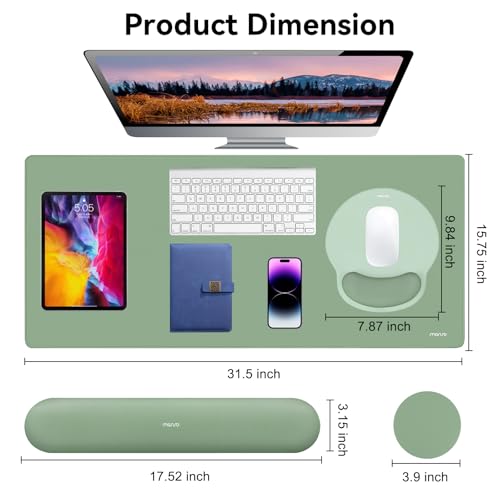 MOSISO Wrist Rest for Mouse Pad Set, Large Gaming Deskpad, Green | Circle Curved Mousepad&Keyboard Wrist Rest&Coaster, Ergonomic Non-Slip Mousepad&Easy Typing Pad with Silicone Lining - color: Green