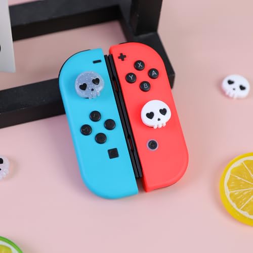 Switch Joycon Thumb Grips Caps, 4 PCS Cute Kawaii 3D Silicone Analog Thumbstick Button Cover Compatible with Nintendo Switch Lite/OLED Joystick Caps (White+Clear Skull) - color: White+Clear Skull