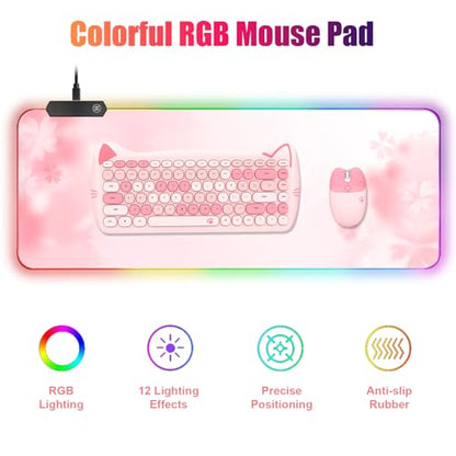 RGB Large Gaming Mouse Pad, Extended Mouse Pad with 12 Lighting Effects, Water Proof Mutispandex Surface, Non-Slip Rubber Base, 80x30 cm / 31.5×11.8 in (Sakura) - color: Sakura