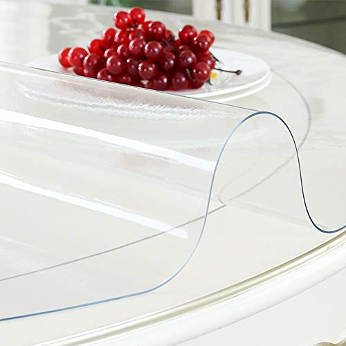 Round 34 Inch Dia Dining Coffee Table Protector 1.5mm Thick Clear Plastic Tablecloth Cover PVC Vinyl Round Dining Table Cover Wood Marble Glass Tabletop Topper Protection Pad Easy Clean Mat - color: Round New Clear 1.5mm, size: 34" (Round)