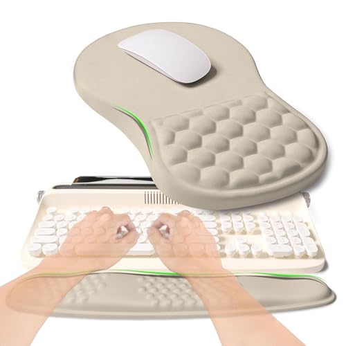 2-in-1 Ergonomic Set, Wave Rise Keyboard Wrist Rest and Massage Bulge Slope Mouse Pad Wrist Support, Cushion Memory Foam Integrated to Relieve Wrist Pain, Apricot - color: Apricot