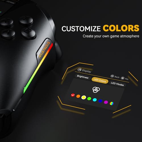 ManbaOne Interactive Screen Wireless Gaming Controller (Black) | for PC/Switch1/2/iOS/Android,Hall Effect Stick & Trigger,RGB Lighting,Remappable Buttons,1800mAh with Charging Dock - color: Black
