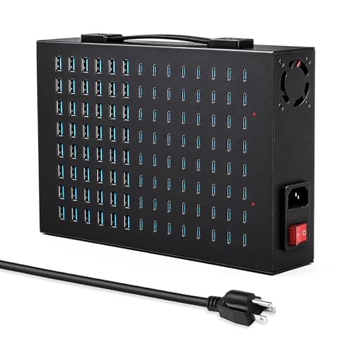 112-Port 800W USB Charging Station, USB C Charger for Multiple Devices, Multi Port Desktop Charging Hub with Smart IC Protection, Ideal for Co-Working Spaces, Libraries, Restaurants & Schools