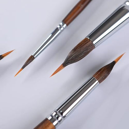 Watercolor Brushes Professional, Fuumuui 4Pcs Extended Needle Point Brushes Synthetic Extra Long Pinhead Brush with Sable Body for Fine Detailing - Watercolor Acrylic Gouache Inks Painting - color: Brown-4pcs