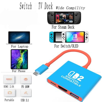 Switch TV Dock - 4K/60Hz HDMI 2.0 Adapter, PD100W, USB 3.0 Port - Docking Station for Nintendo Switch/OLED (Switch 2 Version 21.0.0 Need Firmware Upgrade)