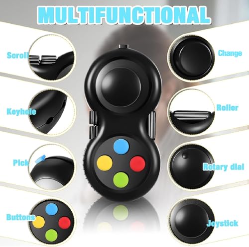 Skylety 2 Pcs Fidget Toys for Adults Controller Fidget Pad Stress Relief Cube Clicker Game Controller Sensory Educational Toy for ADHD Autism Relief Stress Anxiety(Black Style) - style: Black Style