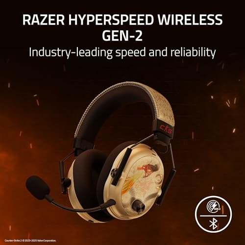 Razer BlackShark V3 Pro Wireless ANC PC Gaming Headset, CS2 Edition | Full Band Mic, 50mm Drivers, 2.4 GHz, Bluetooth, USB, 3.5mm, Works with Mac, PS5, Nintendo Switch, Smartphone, 70 Hr Battery - color: Counter-Strike 2 Edition, style: PC