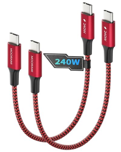 2-Pack 2ft Short 240W USB C to USB C Cable, 24-inch PD 3.1 Fast Charging Cord Compatible for Tidy Desktop, iPhone 17/16/15, MacBook Air, iPad Pro, 48-Braided 480Mbps - color: Red, size: 2 ft (24 in)