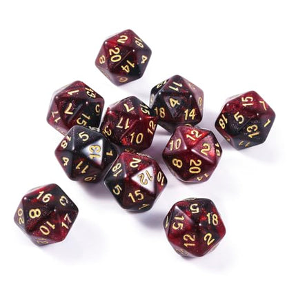 10 Pieces Polyhedral Dice Set D20 Dice 20mm Acrylic 20 Sided Game Dice for Dungeons and Dragons RPG MTG DND Dice Table Games (Starry Red Black) - color: Starry Red Black