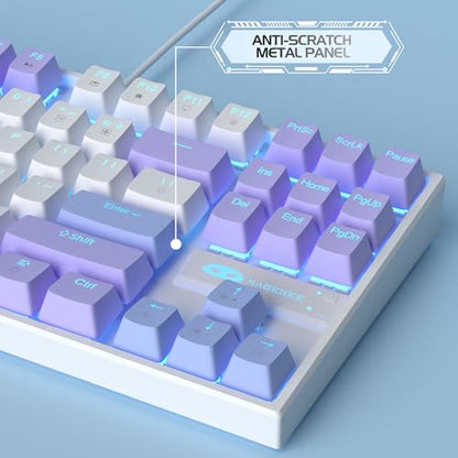 MageGee 75% Mechanical Gaming Keyboard, Red Switch, LED Blue Backlit, 87 Keys Compact TKL Wired Computer Keyboard for Windows Laptop PC Gamer - White/Purple - color: White Purple/Red Switch