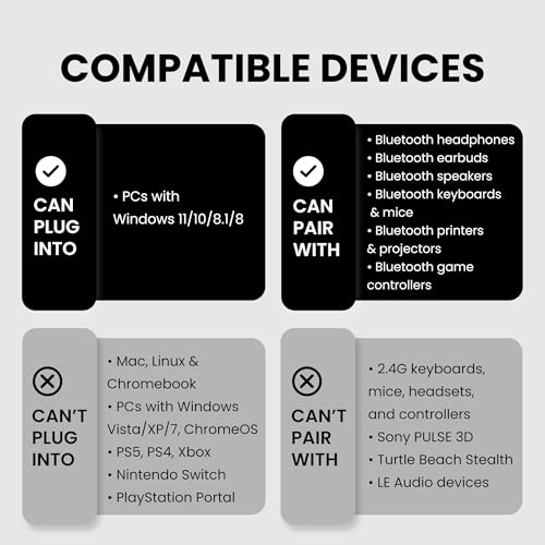 Avantree DG45 USB Bluetooth Adapter Dongle for PC, Computer, Desktop & Laptop, Compatible with Windows 11/10/8.1/8 Only - Connects Bluetooth Headphones, Speakers, Keyboards & Mice ONLY (Not 2.4G/WiFi) - style: Bluetooth Adapter 5.0