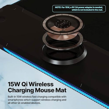 Wireless Charging RGB Gaming Mouse Pad 15W, LED Mouse Pad 35.43x15.75x0.16 in, Light Modes Extra Large Mousepad Non-Slip Rubber Base Computer Keyboard Mat for Gaming, MacBook, PC, Laptop, Desk