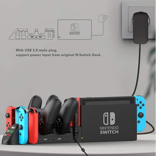 ECHZOVE Charging Dock for Nintendo Switch Joy-Con & Pro Controllers, 6-in-1 Controller Charging Station for 4 Joy-Cons and 2 Official Pro Controllers, LED Indicators, USB Ports, Game Room Organizer