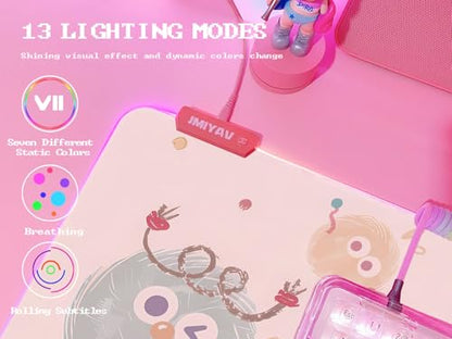 JMIYAV Pink RGB Gaming Mouse Pad 31.5x12 Inch Cute Mousepad PC XL Large Extended Glowing Led Light Up Desk Pad Non-Slip Rubber Base Computer Mat Desk Accessories Gaming Setup Happy Fuzzies - color: Happy Fuzzies