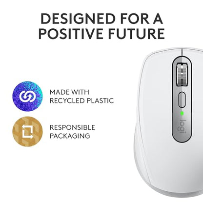 Logitech MX Anywhere 3S Compact Wireless Mouse, Fast Scrolling, 8K DPI Any-Surface Tracking, Quiet Clicks, Programmable Buttons, USB C, Bluetooth, Windows PC, Linux, Chrome, Mac - Pale Grey - color: Pale Grey, style: USB-C Charge