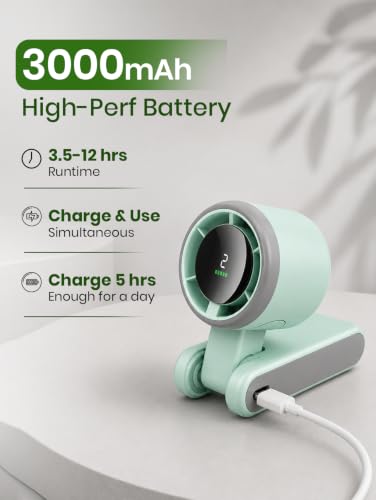 EcoNour Portable Handheld Fan - 5 Gear High Speed 13550 RPM Rechargeable Mini Personal Hand Fans that Blow Cold Air, Battery Powered Travel Fan Essentials, Holiday Gifts for Women, Men - Green - color: Green