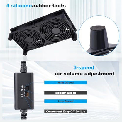 Quiet Dual 120mm USB Fan Dual-Ball Bearings, USB Fan 5V, with L/M/H 3-Degree Speed Controller High Airflow Cooling Fan for Router Modem Receiver DVR PlayStation Xbox TV Box - size: Dual 120mm