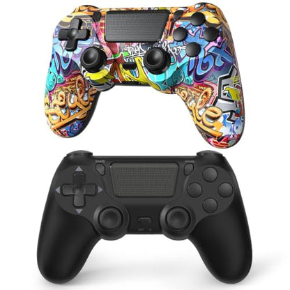 TIANHOO Wireless Controller Compatible with PS4/Pro/Slim | with Vibration Feedback, Motion Sensing, Touchpad, Light Bar, Share, 3.5mm Headphone Jack (Graffiti, Black) - color: Graffiti, Black