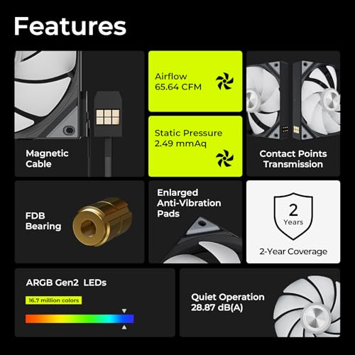 TRYX ROTA SL ARGB 120mm Case Fan 3in1 Pogo-Pin Connection with Magnetic Cable Gen2 ARGB Light Quiet Triple PC Case Fan - color: 3in1 Black, size: Regular Fan