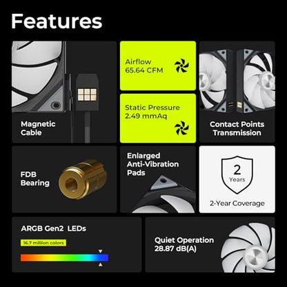 TRYX ROTA SL ARGB 120mm Case Fan 3in1 Pogo-Pin Connection with Magnetic Cable Gen2 ARGB Light Quiet Triple PC Case Fan - color: 3in1 Black, size: Regular Fan
