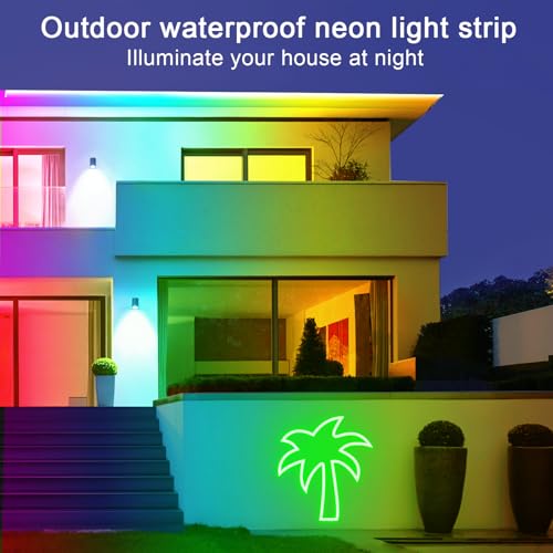 50ft LED Neon Lights with Remote and APP Control, IP65 Waterproof Flexible Neon Strip Lights 24V RGB LED Rope Lights for Bedroom,Living Room,DIY Decoration（with Snap &Screws） | Flexible Neon Strip Lights 24V RGB LED Rope Lights for Bedroom,Living Room,DIY