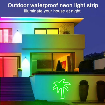 50ft LED Neon Lights with Remote and APP Control, IP65 Waterproof Flexible Neon Strip Lights 24V RGB LED Rope Lights for Bedroom,Living Room,DIY Decoration（with Snap &Screws） | Flexible Neon Strip Lights 24V RGB LED Rope Lights for Bedroom,Living Room,DIY