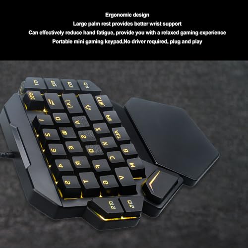 One Handed Gaming Keyboard, 35 Keys Portable Mini Keypad with Wrist Rest, RGB Backlit Blue Switch, 6 Macro Recording Keys for PC