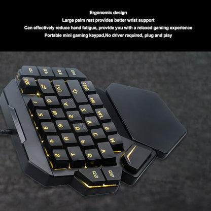 One Handed Gaming Keyboard, 35 Keys Portable Mini Keypad with Wrist Rest, RGB Backlit Blue Switch, 6 Macro Recording Keys for PC