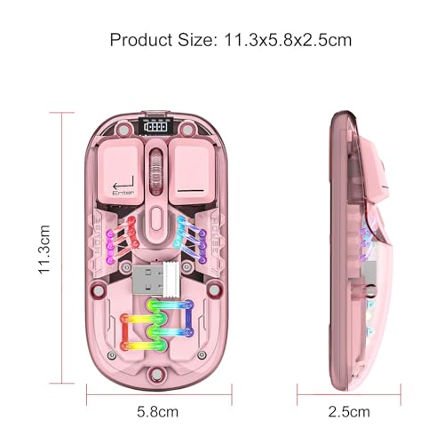 Wireless Bluetooth Mouse, Transparent BT + 2.4G Dual-Mode Mechanical Mouse with Magnetic Top Cover, Rechargeable RGB Backlit Gaming Mouse for Gaming/Esports/Desktop/Laptops/Tablets (Pink) - color: Pink