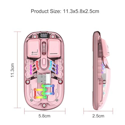 Wireless Bluetooth Mouse, Transparent BT + 2.4G Dual-Mode Mechanical Mouse with Magnetic Top Cover, Rechargeable RGB Backlit Gaming Mouse for Gaming/Esports/Desktop/Laptops/Tablets (Pink) - color: Pink