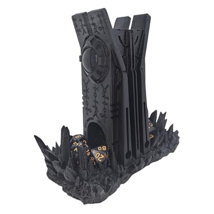 Retro Planet Dice Tower DND Dice Rolling Tower Dice Tower Dungeons and Dragons Dice Jail D&D Accessories (Random 7PCS D20 Dice Set Included) Black - color: Black