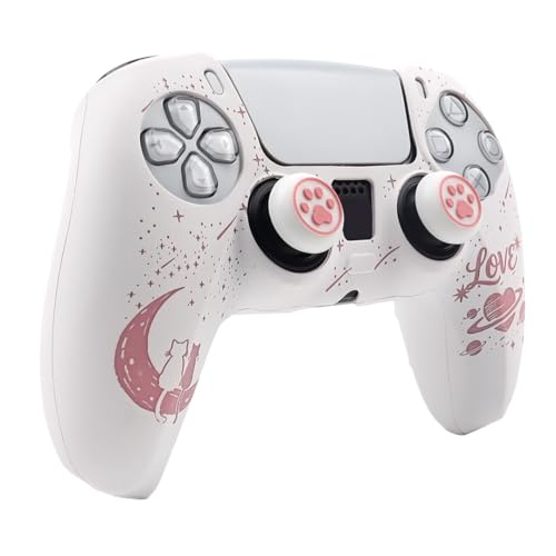 Moonlit Cats with a Loving Heart Controller Skin Compatible with PS5/Playstation 5 Controller, RALAN Protector Case Cover Customised Thumb Grip - color: MCats White Pink