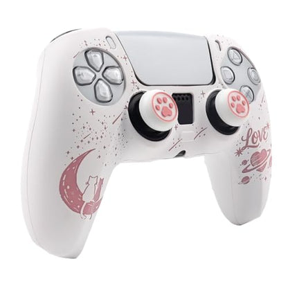 Moonlit Cats with a Loving Heart Controller Skin Compatible with PS5/Playstation 5 Controller, RALAN Protector Case Cover Customised Thumb Grip - color: MCats White Pink