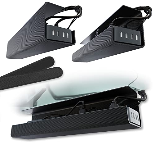 No-Screw Under Desk Cable Management Tray - Self-Adhesive Installation, Cord Management, Cable Tray, Under Desk Wire Organizer - Black Set of 2 - color: Black, size: 2pcs Self Adhesive