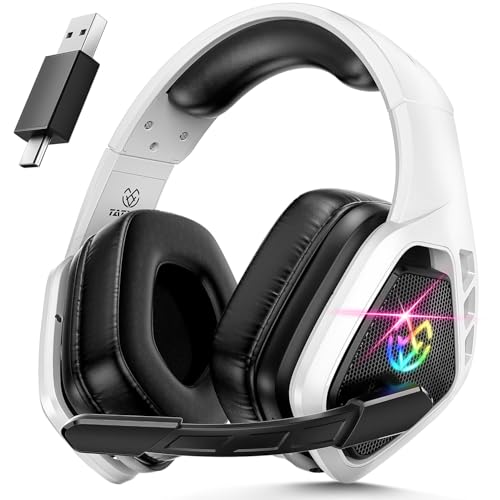 Tatybo Wireless Gaming Headset with Mic, 7.1 Sound 50mm Driver, White Black | 3-mode 2.4G/BT 5.3/USB-C; 30H battery; low latency for PS5/PS4/PC/Switch/Laptop - color: White Black