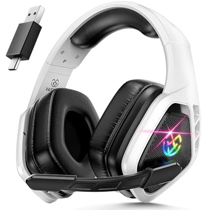 Tatybo Wireless Gaming Headset with Mic, 7.1 Sound 50mm Driver, White Black | 3-mode 2.4G/BT 5.3/USB-C; 30H battery; low latency for PS5/PS4/PC/Switch/Laptop - color: White Black