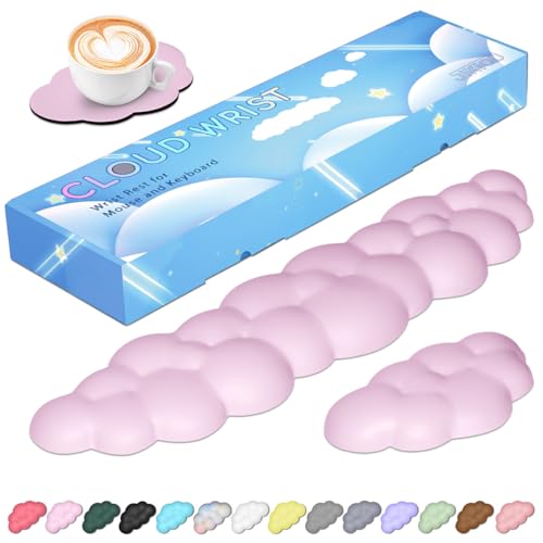 JIKIOU Upgrade Leather Cloud Wrist Rest for Keyboard and Mouse & Cup Pad | Wish Gift-Cute Cloud Shape, Comfortable and don’t Irritate to Skin, Non-Slip PU Base,Soft Memory Foam filled for Pain Relief - color: 05pink With Lilac