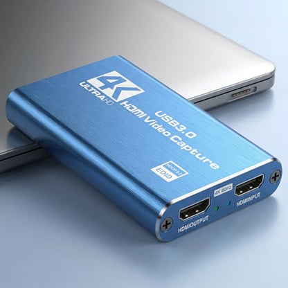 Video Capture Card, Audio Video Capture Card, USB 3.0 Capture Card 4K HDMI Loop-Out, 1080P 60FPS Video Game Capture for Streaming Works for PS5/Switch/Camera/PC/OBS (Blue) - color: Blue