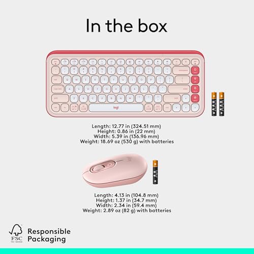 Logitech POP ICON Combo, Wireless Bluetooth Keyboard and Mouse, Comfortable Typing, programmable Keys and Buttons, Quiet clicks, Easy-Switch up to 3 Devices - Rose - color: Rose, style: Combo