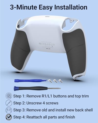 CHARM FOCUS Back Shell Grip Cover Compatible with PS5 Controller, Soft Rubber Overmold and Anti-Slip Diamond Texture, Seamless-Fit Replacement for PS5 Controller Shell, White/Gray - color: White/Gray