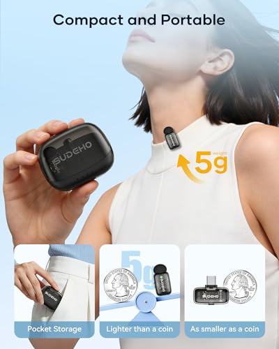 Wireless Mini Lavalier Microphones for iPhone iPad Android with Charging Case, USB C Lapel Mic with Noise Reduction & Voice Changer Mode for Video Recording Vlogging YouTube Interview and Game Chat