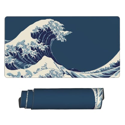 MTG Playmat Blue Great Wave TCG Mat Board Game Card Game Trading Card Game Play Mat Desk Pad Original Hand Painted Stitched Edges Smooth Surface Rubber Base 23.6x13.8in