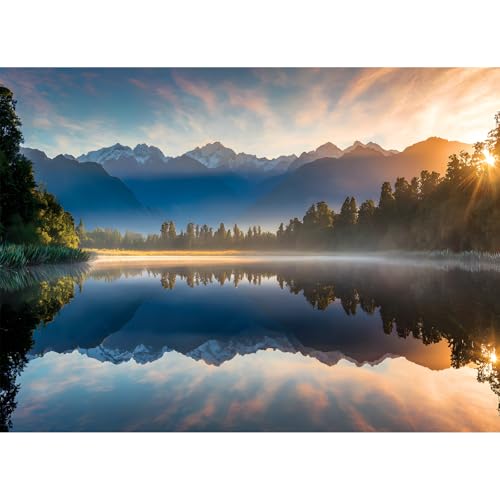 Puzzles for Adults 500 Pieces,Sunrise Nature Jigsaw Puzzles 500 Pieces,Lake Mountain Puzzles 500 Pieces Adult Funny Puzzle with Letters on Back Colorful Premium Cardboard Puzzle Gift - style: Sunrise