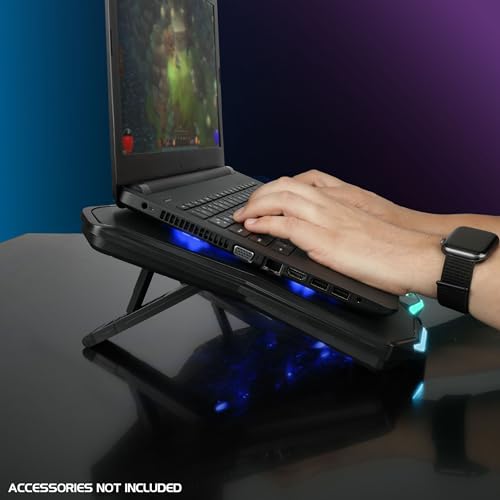 ENHANCE Infiltrate 3 Laptop Cooling Pad with RGB LED Lights - Gaming Cooler Stand with 8 Quiet Fans, 7-Angle Adjustable, Dual USB Hub, Metal Cooling Plate for 13-17.3" Gaming Notebooks