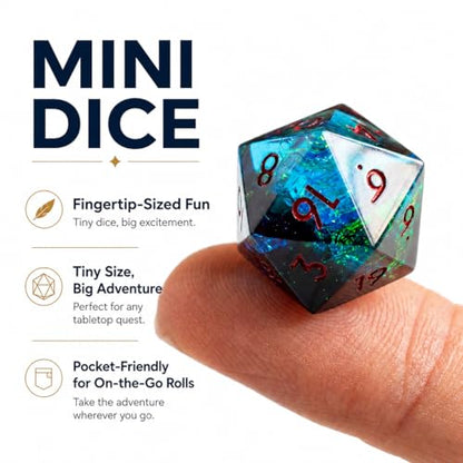 Mini DND Dice Set Tiny Dice 7 Pcs Handmade Sharp Edge Accessories Dice for Dungeons and Dragons, Polyhedral Resin Dice - color: Mini-blue Red