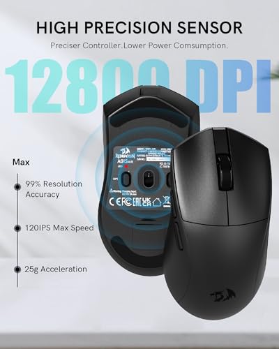 Redragon M821 Wireless Mouse Tri-Mode 54G Lightweight Black Silent Mice | 2.4G/USB C Wired/Bluetooth,PC Gaming Mice for Computer Laptop Mac Windows, Max 128000 DPI, 1K Polling, 6 Programmable Buttons