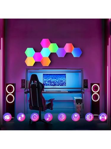 ODISTAR Remote Control Hexagon Wall Light,Smart Wall-Mounted Touch-Sensitive DIY Geometric Modular Assembled RGB led Colorful Light with USB-Power,Used in Bedroom (6-Pack) - color: 6-Pack Remote Control