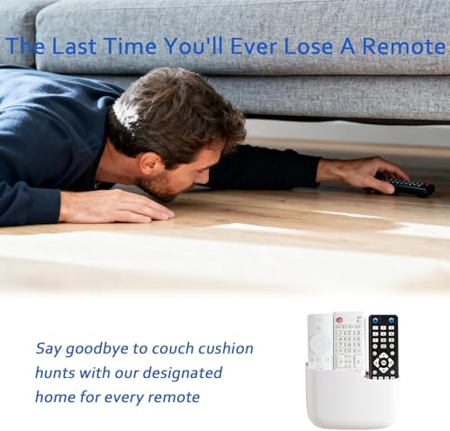 SUNFICON Adhesive Remote Control Holder Wall Mount Media Player Controller Holder Universal TV Remote Organizer Caddy Box Tray Easy Phone Charging Home Office Desk Nightstand White - color: White